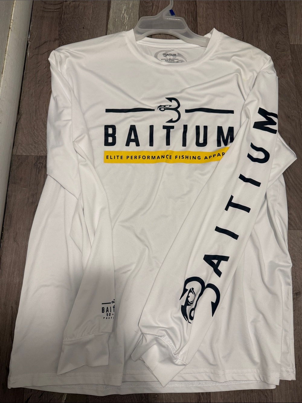 New Era Baitium Long Sleeve Fishing Shirt - White with Black and Yellow Logo